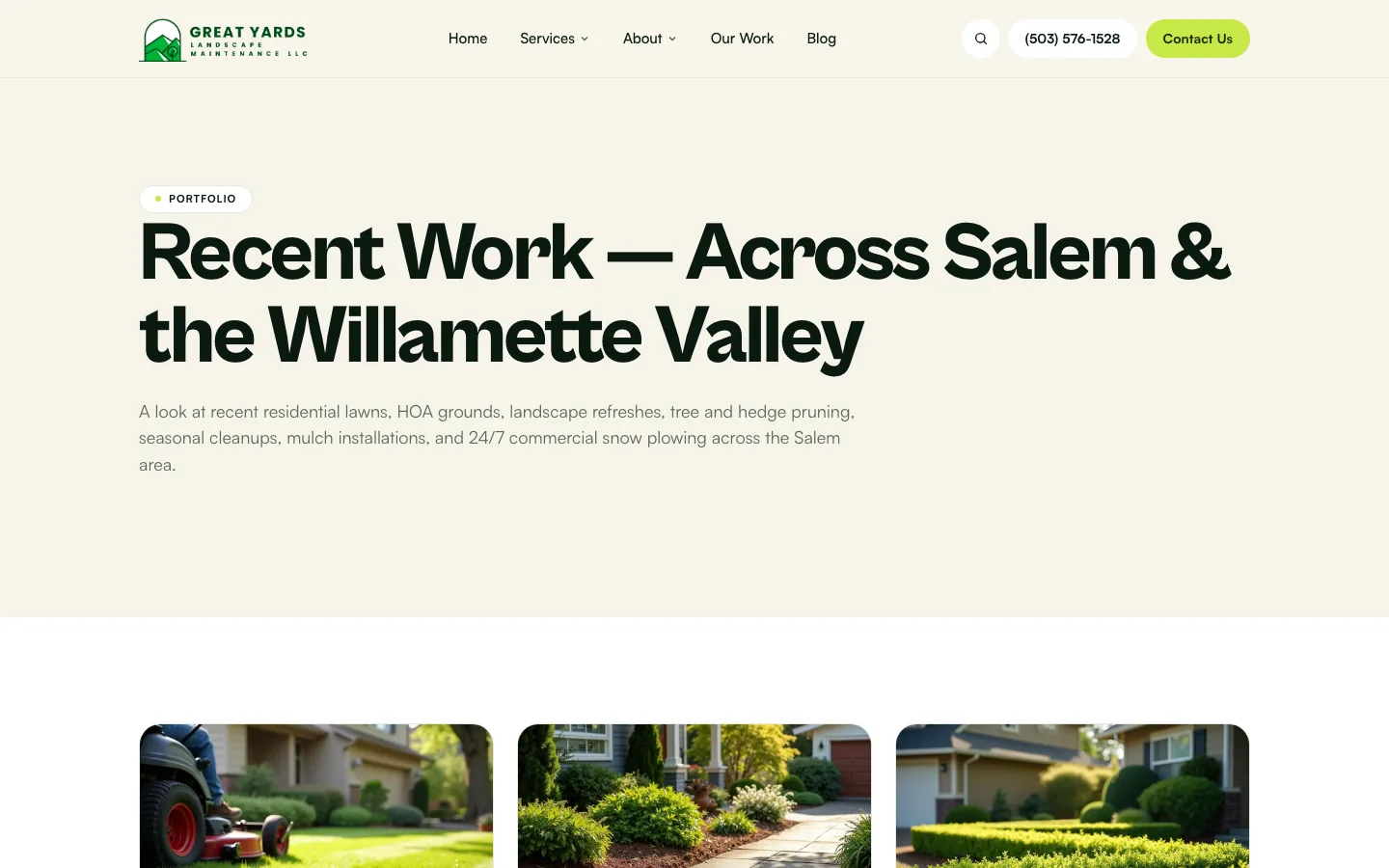 Great Yards portfolio of completed landscape maintenance work in Salem