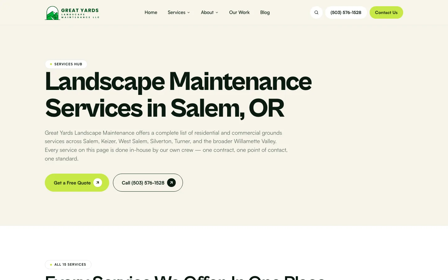 Great Yards services list — residential, commercial, and specialty